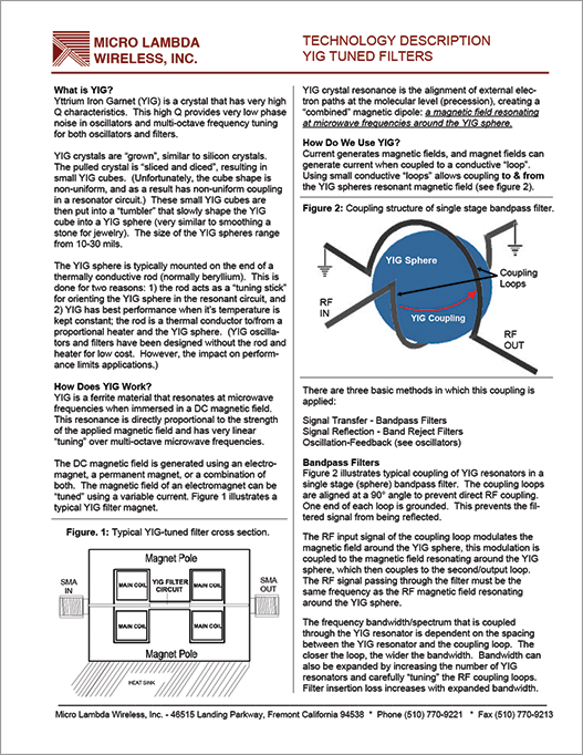 YiG Tuned RF Filters Technology Description